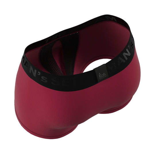 Man’s SET AirFlow Trunk 3.6" OpenFly in burgundy, anatomical men’s underwear with mesh interior, back view