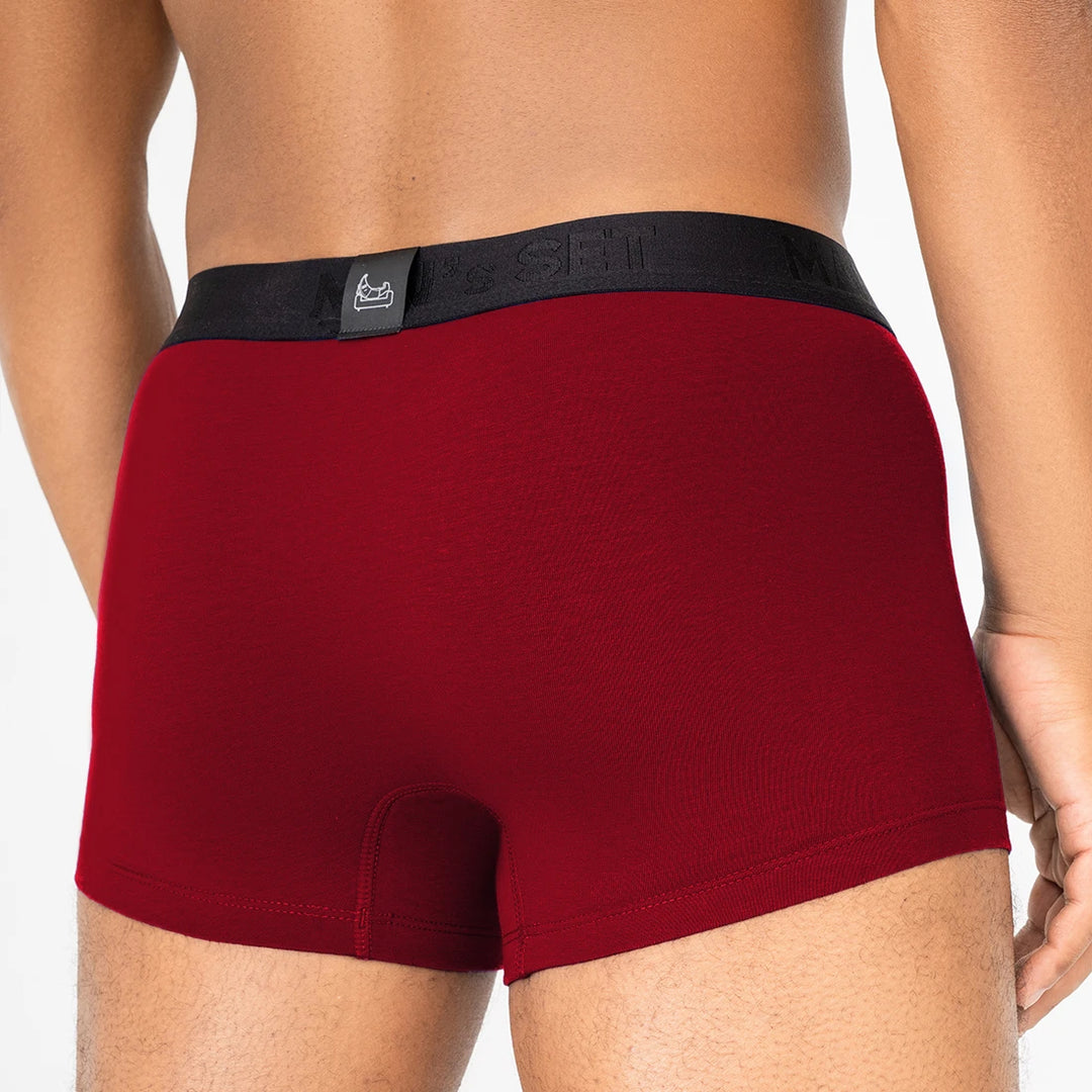 Man’s SET burgundy BreezeFlow Micromodal trunk with soft stretch fabric, back view