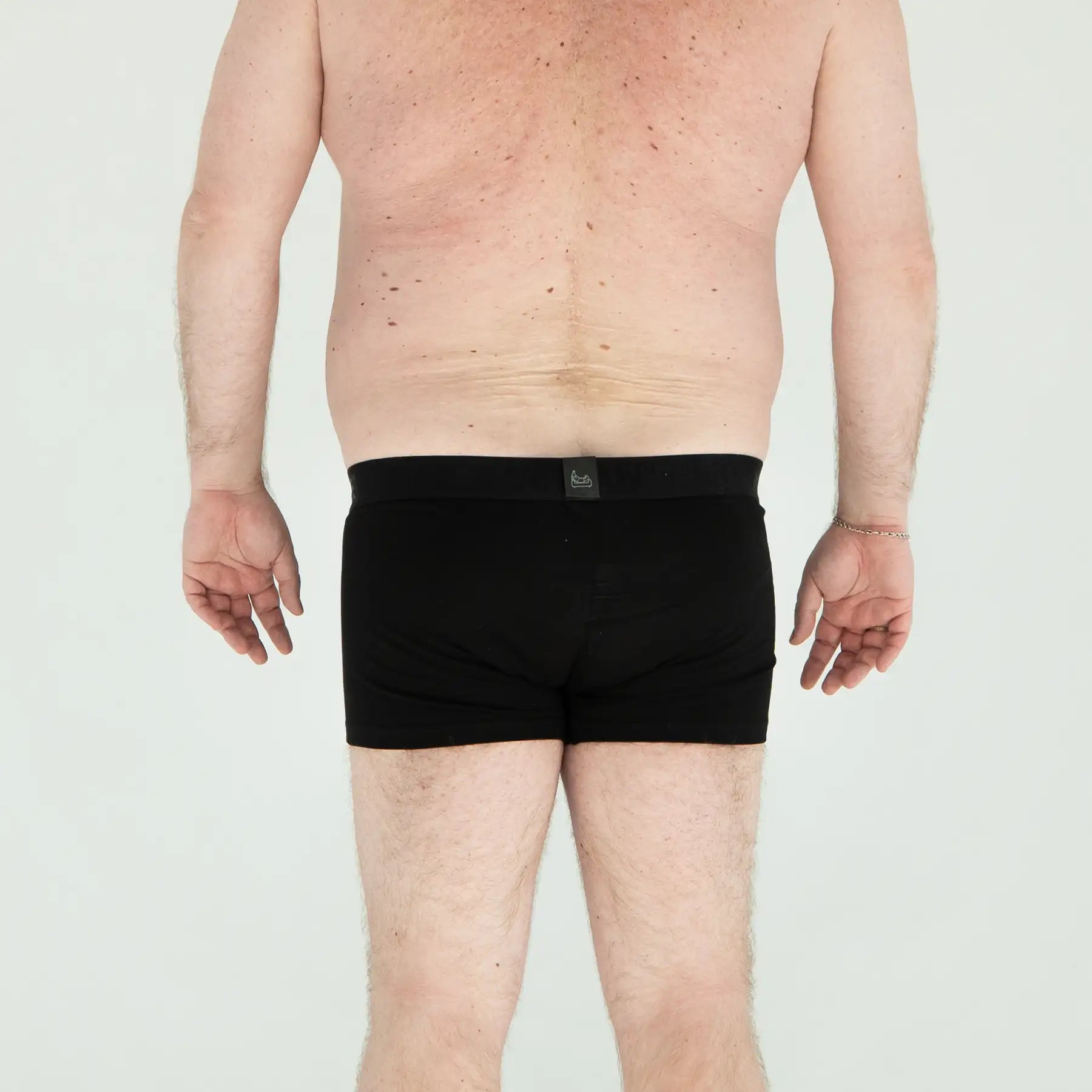 Black anatomical men’s boxers with fly by Man’s SET, classic plus-size design, back view