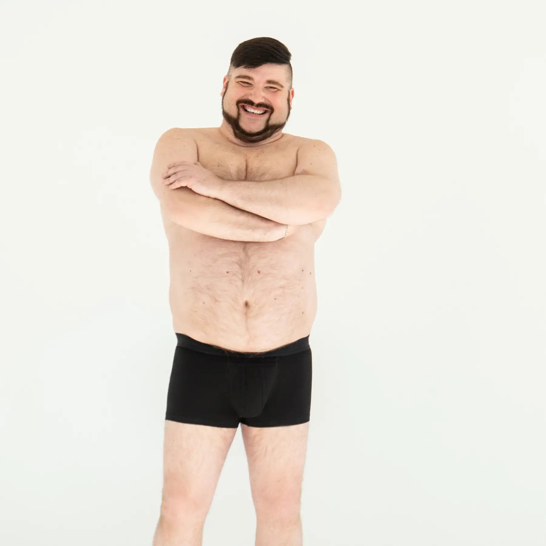 Man’s SET classic anatomical men’s boxers with fly in black, plus-size fit, full front view