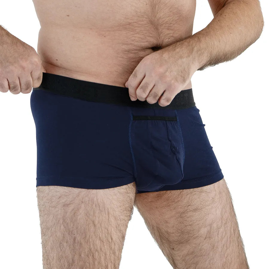 Men's plus size Anatomical Boxers Classic with open fly in Navy Close Up