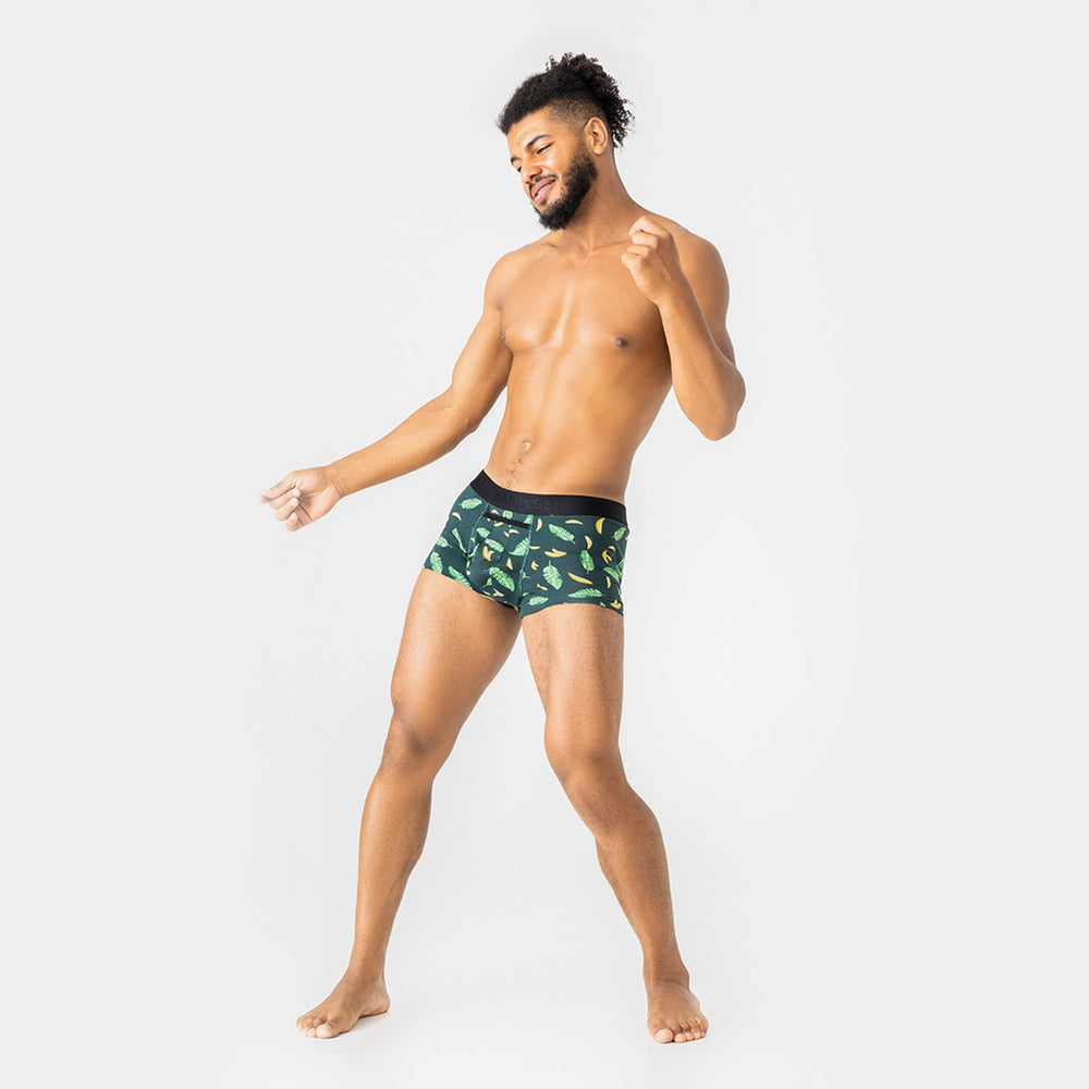 UltraSoft anatomical men’s trunks by Man’s SET, Tropical Vibes print, ergonomic pouch, breathable cotton material, front view