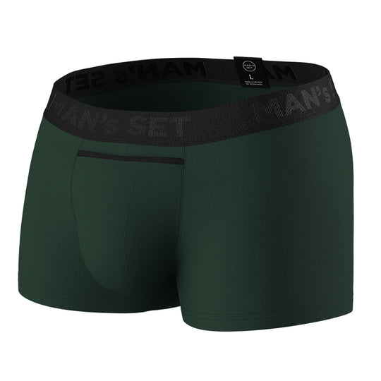 UltraSoft Forest Green anatomical trunks by Man’s SET, breathable cotton blend underwear, front view