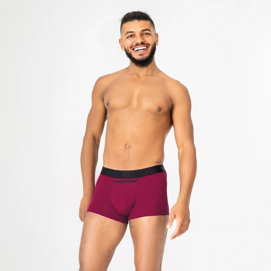 Men’s Trunks BreezeFlow with Breathable Fabric in Burgundy, Model Wearing Front View