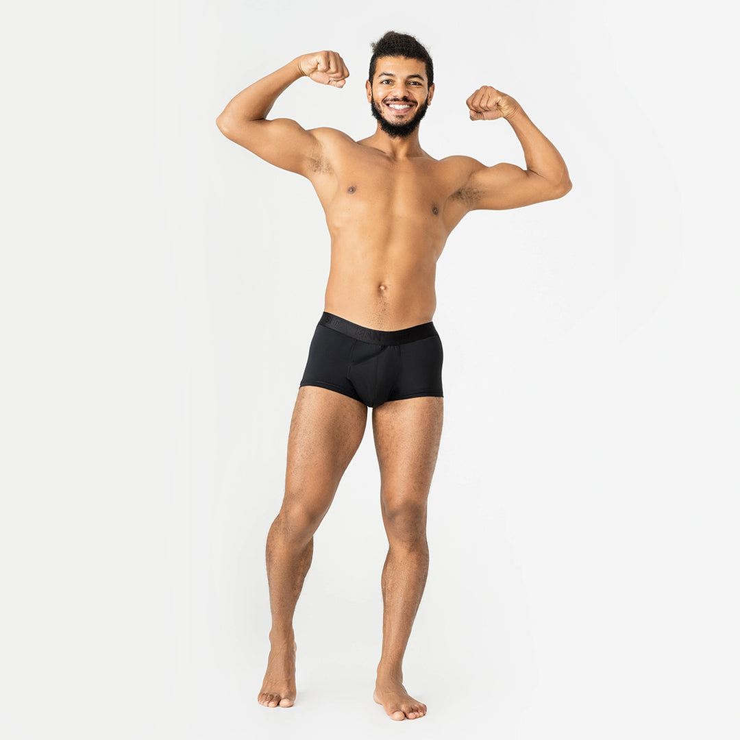 Man’s SET black ProActive trunk 2.2" with ergonomic fit and open fly, front view