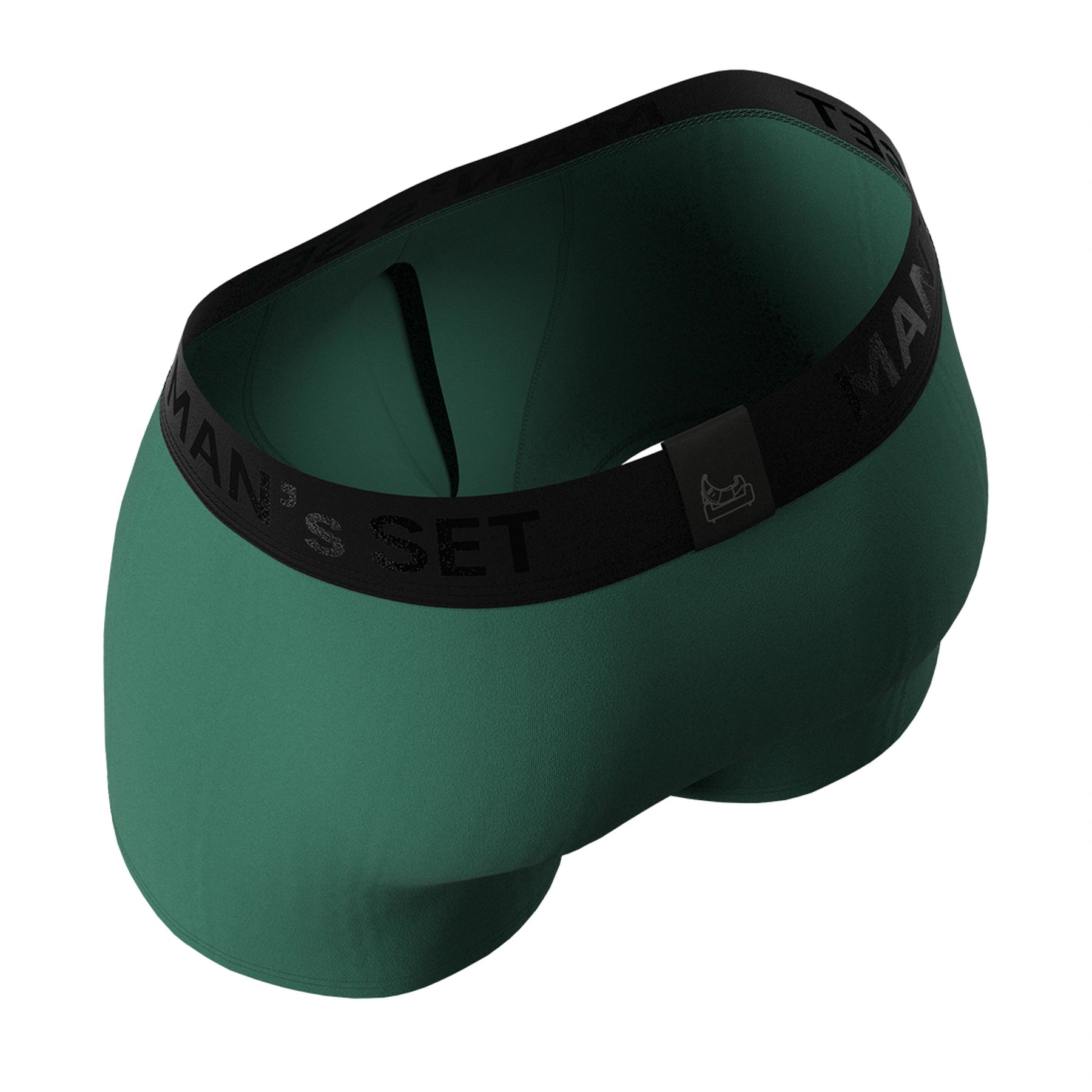 Forest green BreezeFlow micromodal men’s trunks by Man’s SET, ultra-soft breathable fabric, angled rear view