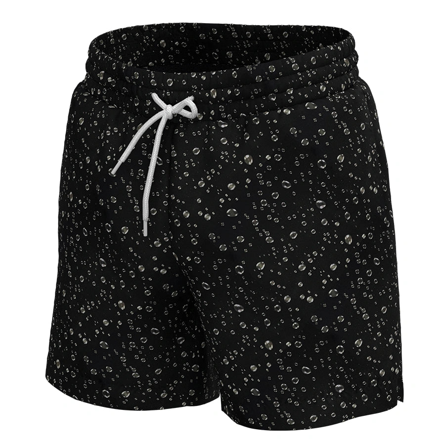 Man’s SET black drop print anatomic swim shorts, сomfortable men’s swimwear with drawstring, front view