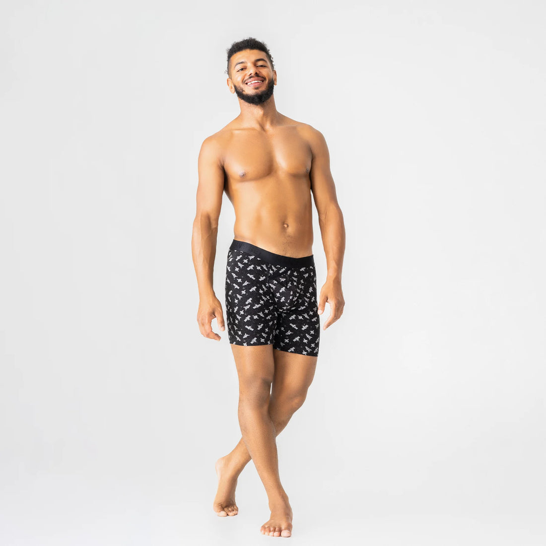Man’s SET UltraSoft boxer brief 7.6" OpenFly in Galaxy print, breathable men’s underwear with anatomical pouch, front view
