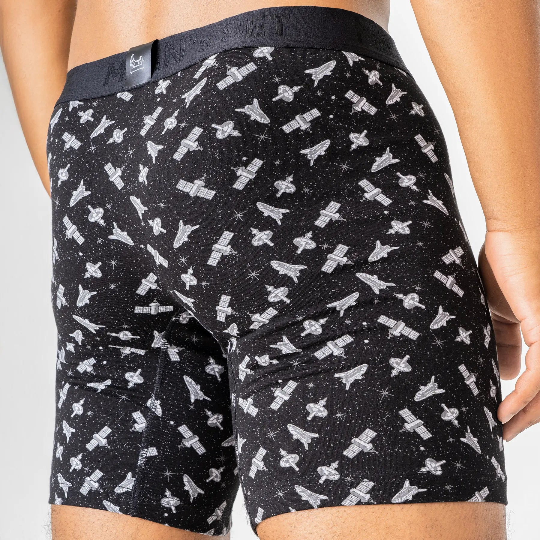 Galaxy print UltraSoft men’s boxer briefs by Man’s SET, breathable 7.6" anatomical underwear, back view