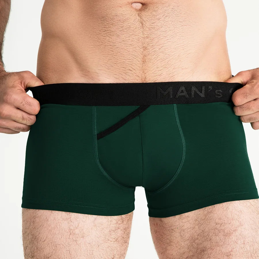 Men’s FlexFit Trunk with skew fly in Forest Green Waistband Stretch Detail