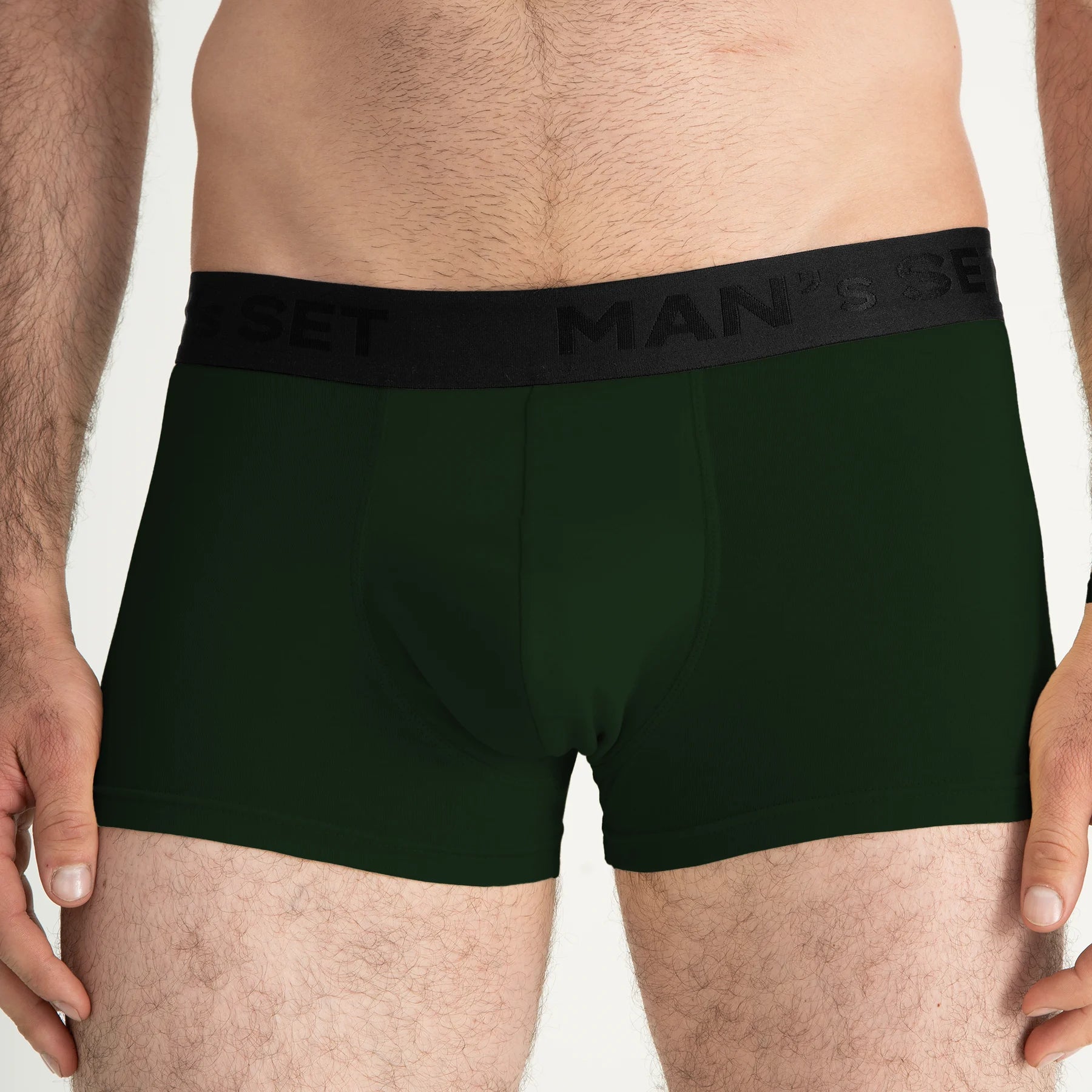 Forest green PowerStretch men’s trunks by Man’s SET, breathable anatomical underwear, front view