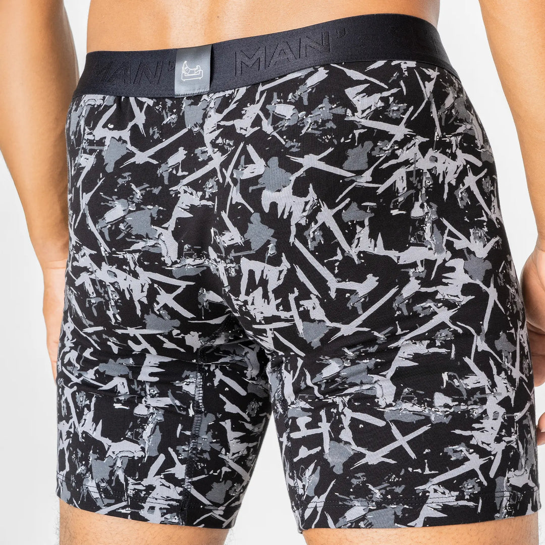 Man’s SET UltraSoft men’s boxer briefs in Ink Splash print, breathable anatomical underwear with stretch fit, back view