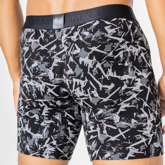 Man’s SET UltraSoft men’s boxer briefs in Ink Splash print, breathable anatomical underwear with stretch fit, back view