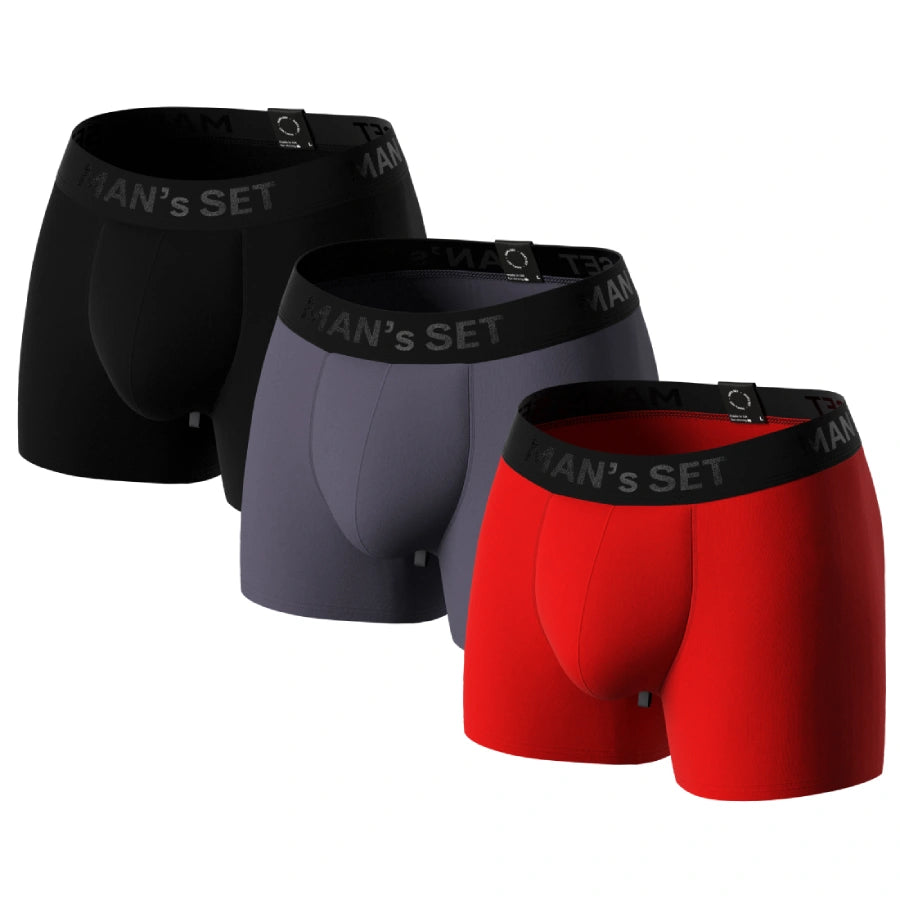 BreezeFlow Micromodal Trunks 4" 3-Pack, Black/Graphite/Red