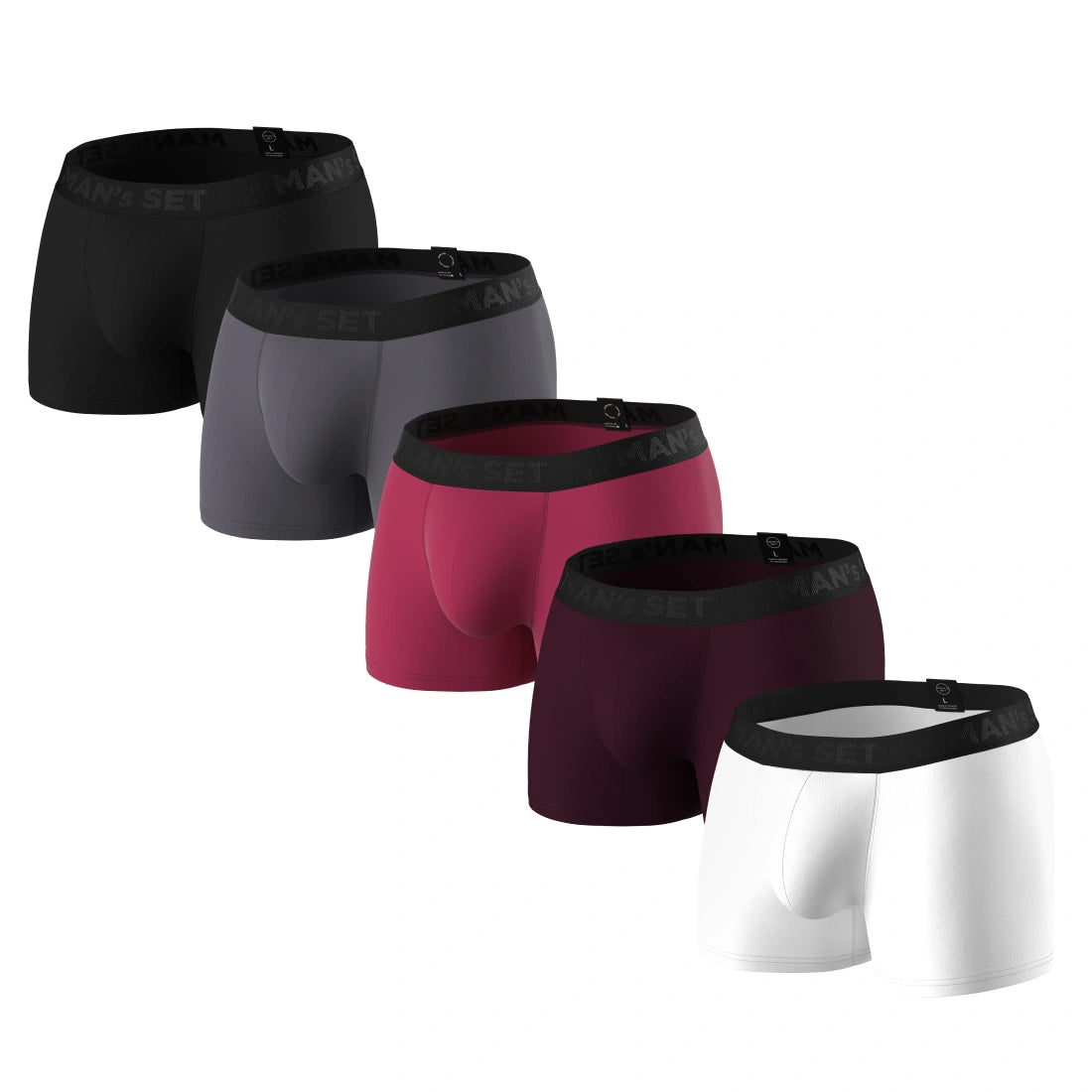 PowerStretch Trunks 3.9" 5-Pack, Black/Plum/Burgundy/Graphite/White