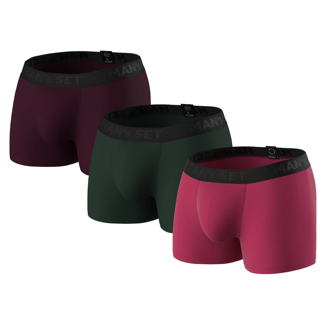 PowerStretch Trunks 3.9" 3-Pack, Plum/Burgundy/Forest Green