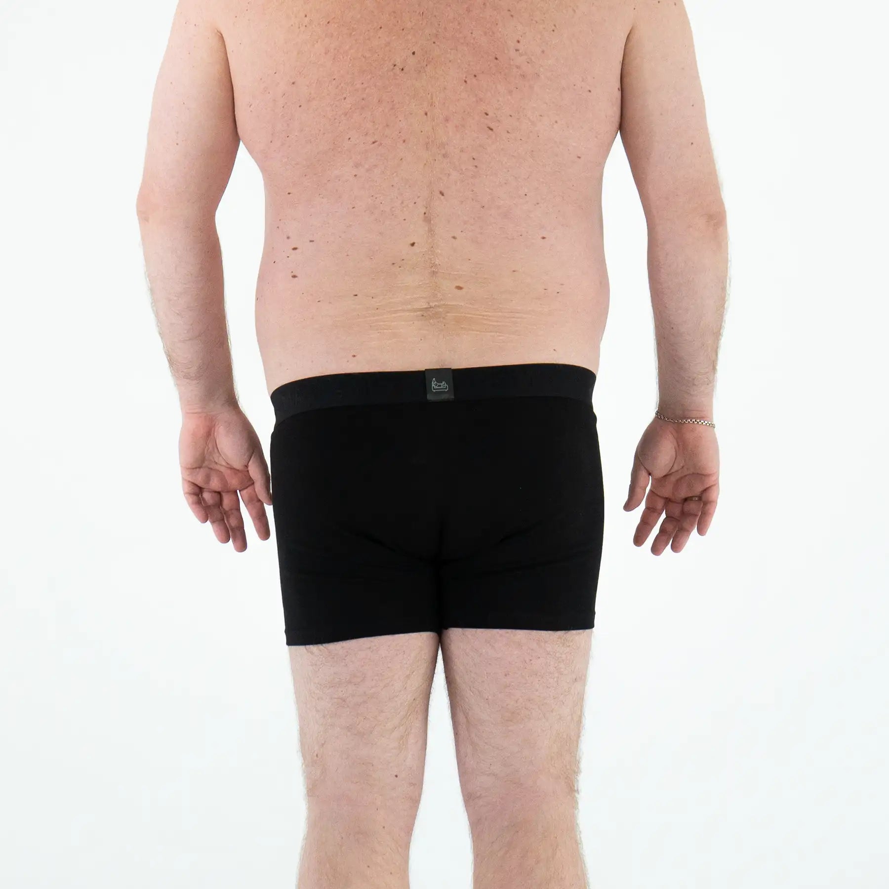 Man’s SET plus-size black anatomical men’s boxer briefs, intimate no fly design, back view