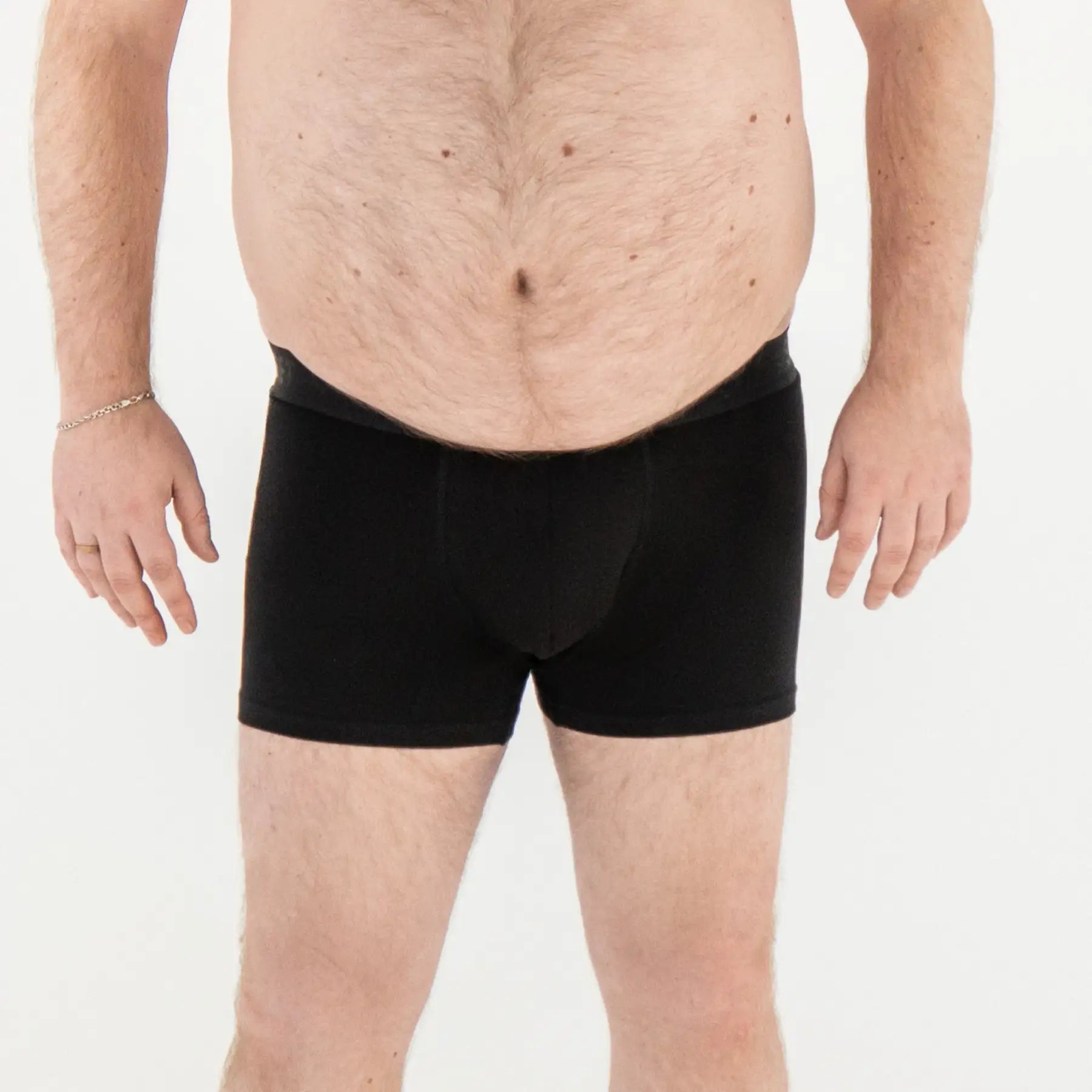 Man’s SET plus-size anatomical men’s boxer briefs in black, no fly design, front view