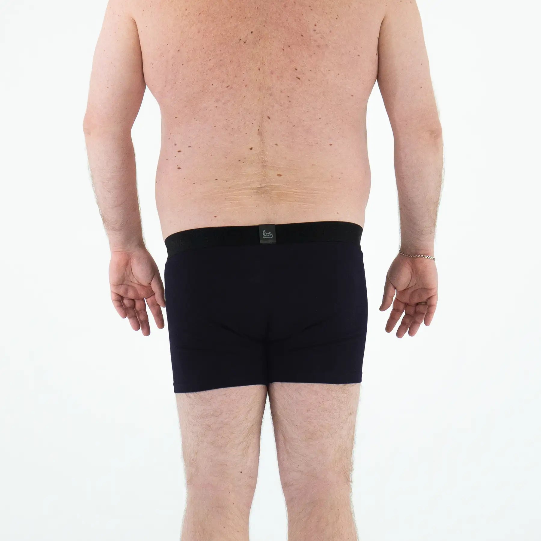 Man’s SET navy anatomical men’s boxer briefs, plus-size no fly underwear, back view
