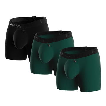 ProActive Soft Boxer Briefs 5.8″ 3-Pack, Black/Forest-Green