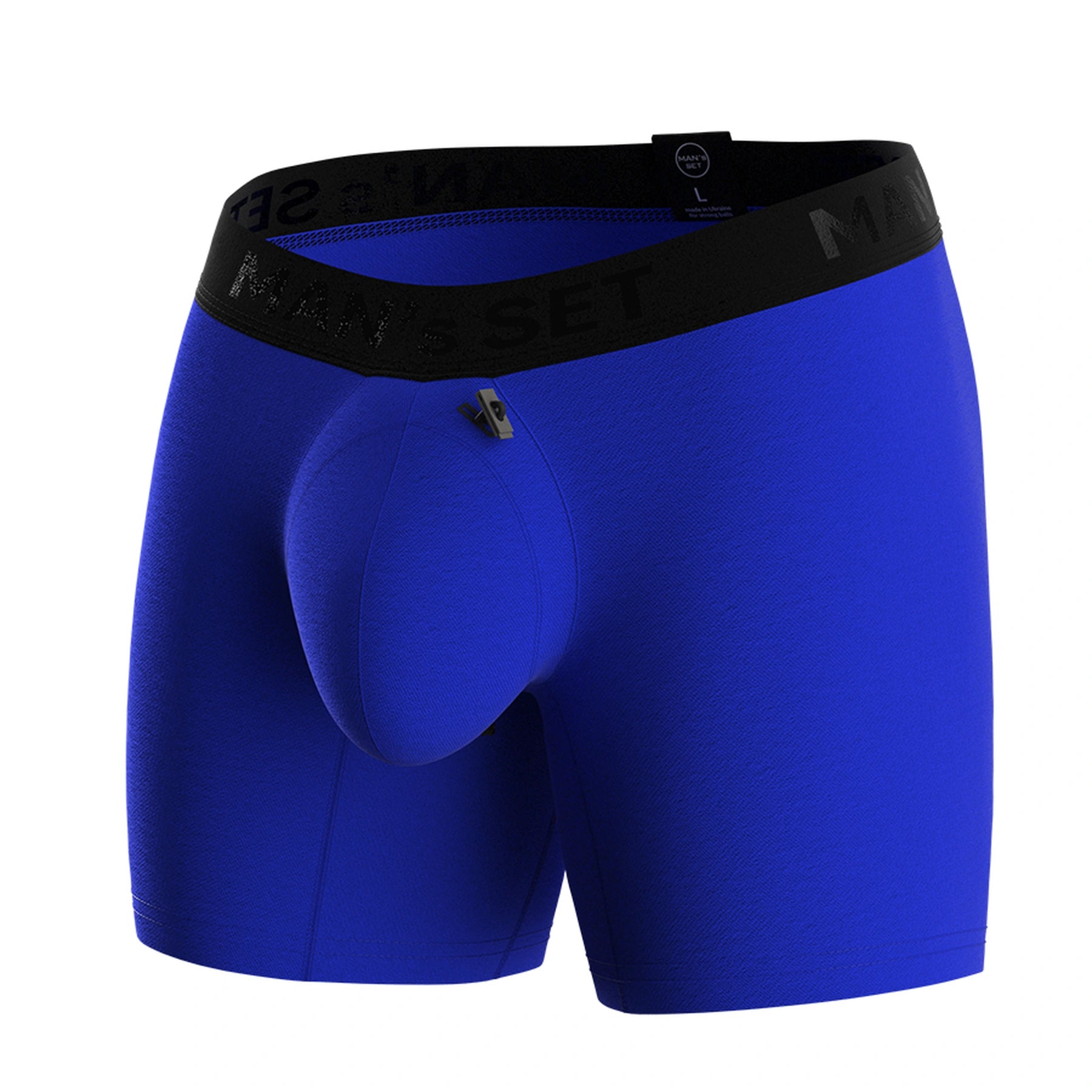 Man’s SET ProActive Soft men’s boxer briefs in electric blue, anatomical pouch with adjustable drawstring, front view