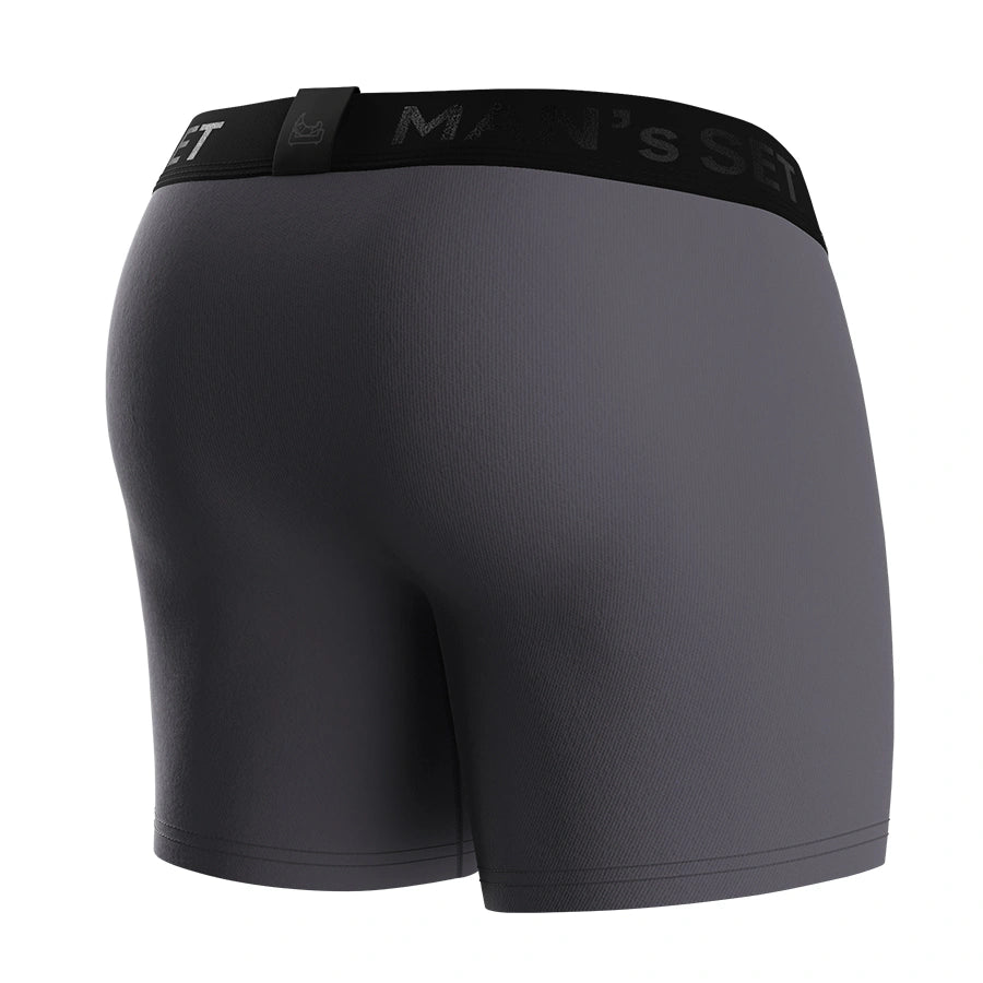 Man’s SET graphite anatomical men’s underwear, soft mid-rise boxer briefs, breathable fabric, back view