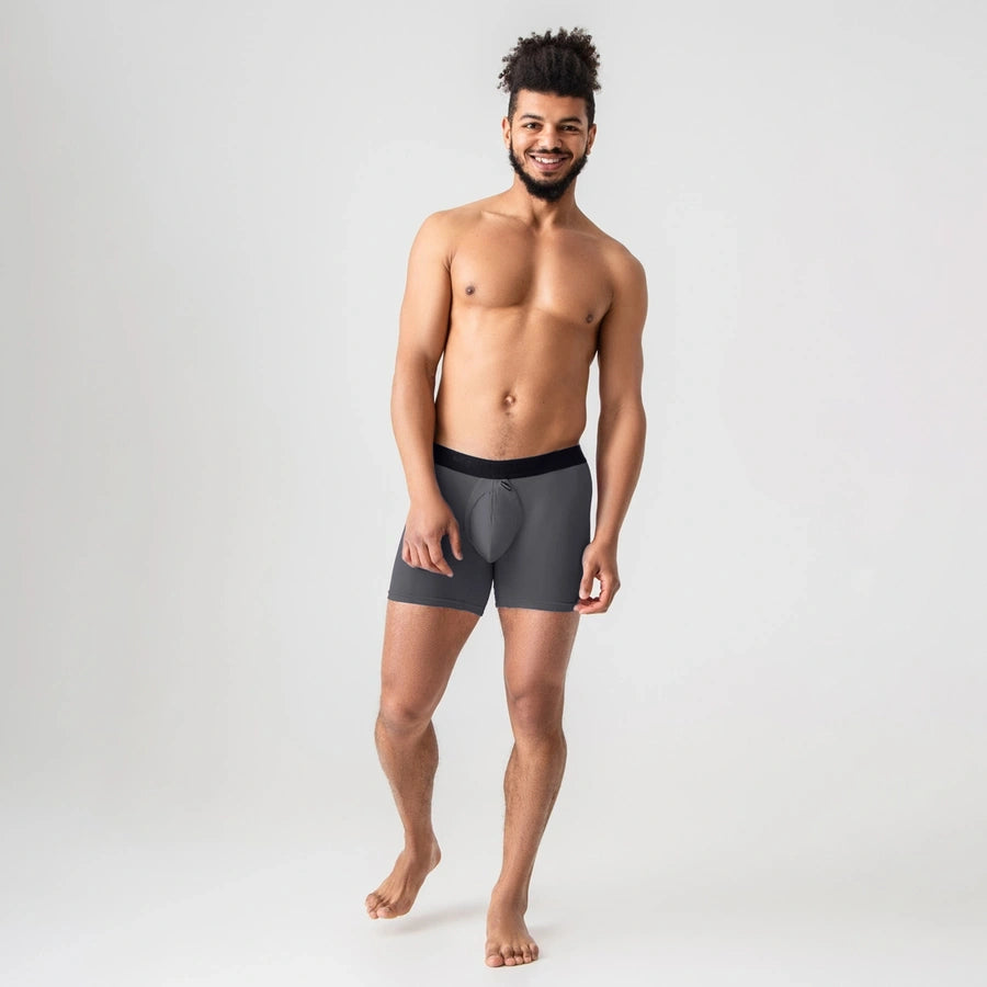 Men's ProActive Soft Boxer Brief with adjustable pouch in Graphite Front View