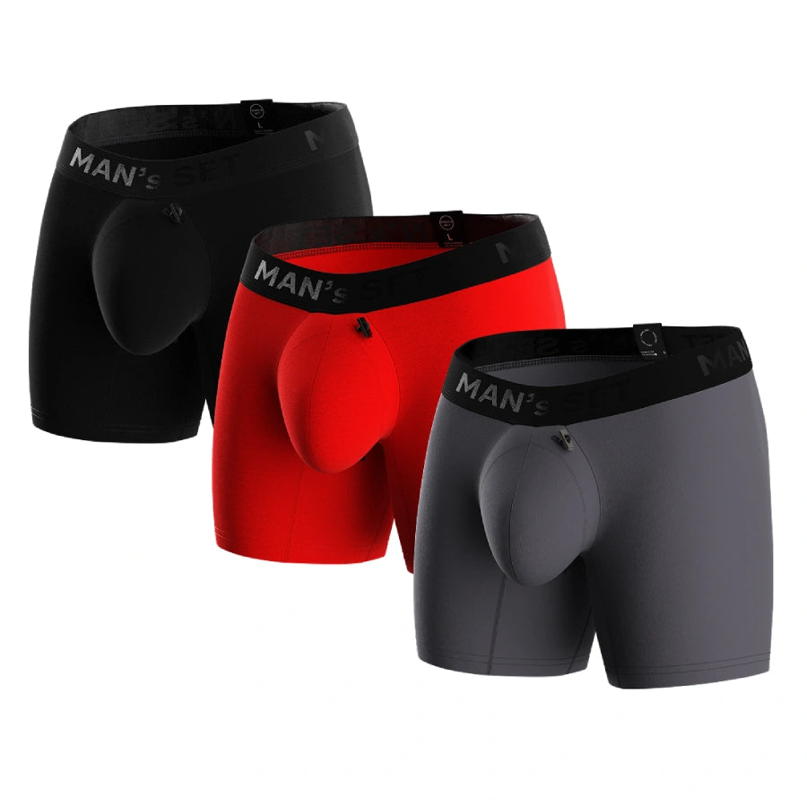 ProActive Soft Boxer Briefs 5.8" 3-Pack, Black/Graphite/Red
