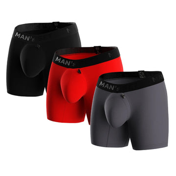 ProActive Soft Boxer Briefs 5.8" 3-Pack, Black/Graphite/Red