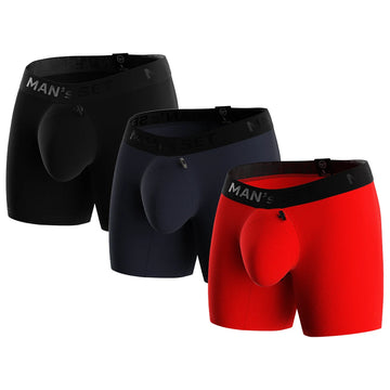 ProActive Soft Boxer Briefs 5.8" 3-Pack, Black/Navy/Red
