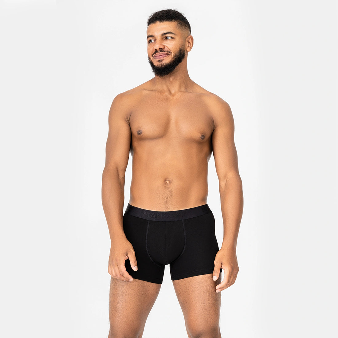 Man’s SET black BreezeFlow Micromodal men’s trunks, ultra-soft breathable fabric with snug contour pouch, front angle view
