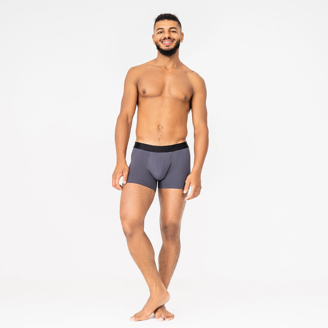 Graphite BreezeFlow men’s trunks by Man’s SET, ultra-soft micromodal fabric with contour pouch, front view