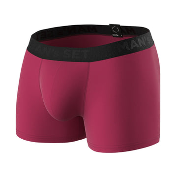Man’s SET burgundy PowerStretch trunk underwear, breathable men’s boxer briefs, angled view