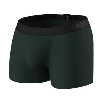 Forest Green PowerStretch Trunk 3.9'' by Man’s SET, breathable anatomical men’s underwear with black waistband, front view