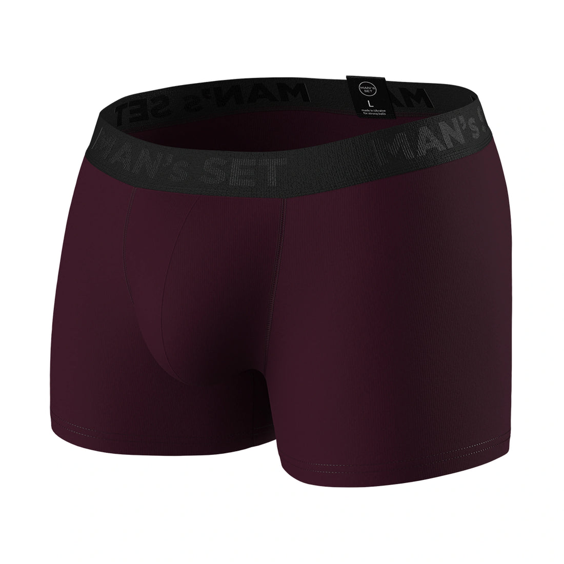 Man’s SET plum PowerStretch Trunk 3.9", anatomical men’s underwear in soft stretch fabric, angled front view