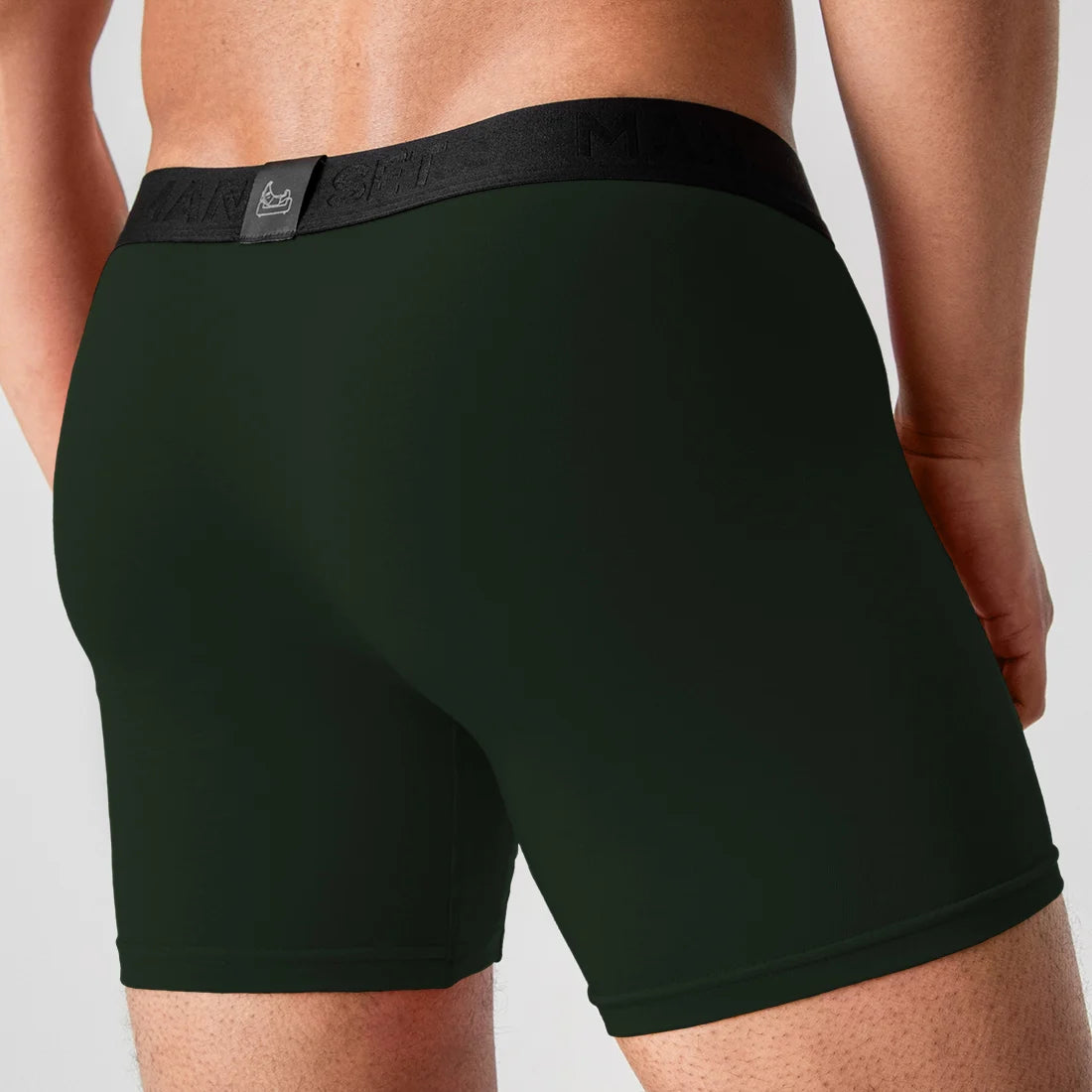 Comfortable forest green boxer briefs by Man’s SET, soft anatomical men’s underwear, back view