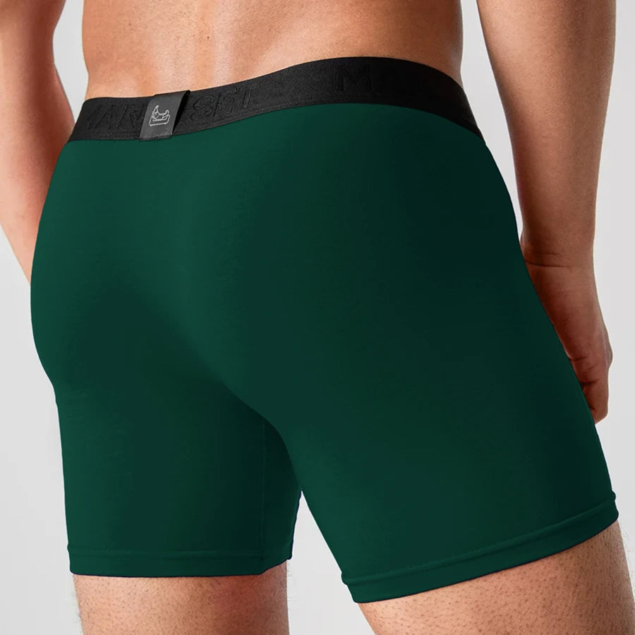 Men's ProActive Soft Boxer Brief with adjustable pouch in Forest Green Back View