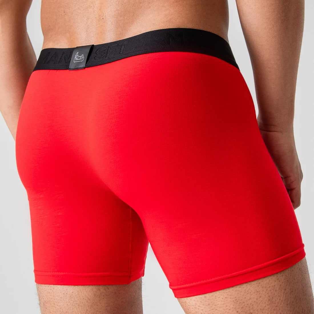 Man’s SET red ProActive Soft boxer brief 5.8", breathable men’s anatomical underwear with black waistband, back view