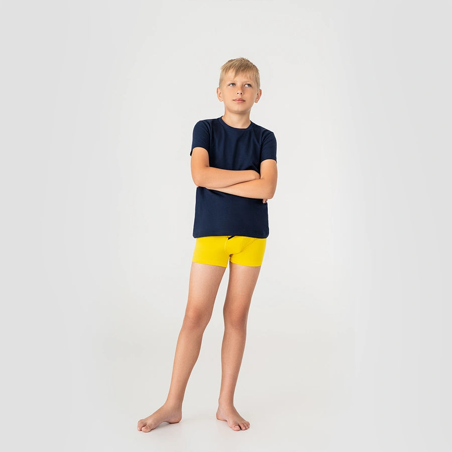 T-shirt super-doux à col ras du cou pour enfants, bleu marine