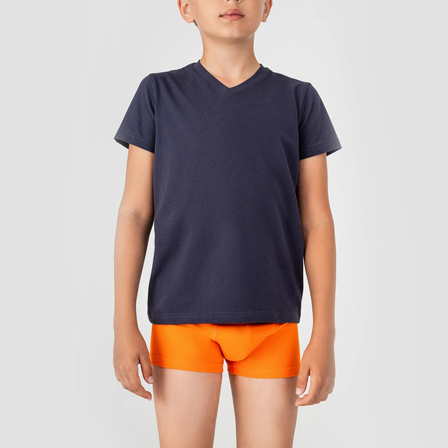 Camiseta supersuave de cuello en V para niños, Azul marino