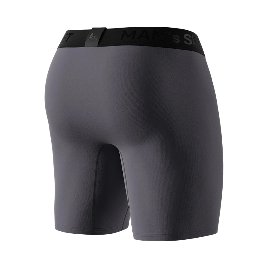 Graphite UltraSoft boxer briefs by Man’s SET, comfortable men’s underwear with snug fit and soft waistband, back view