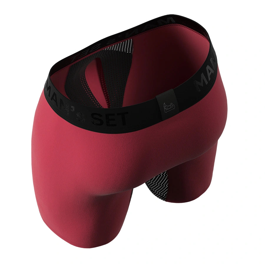 Man’s SET burgundy AirFlow men’s boxer briefs with breathable mesh interior, back view