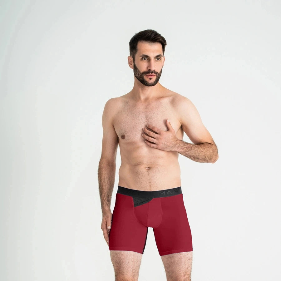 AirFlow Boxer Brief 7.6" Open Fly, Burgundy