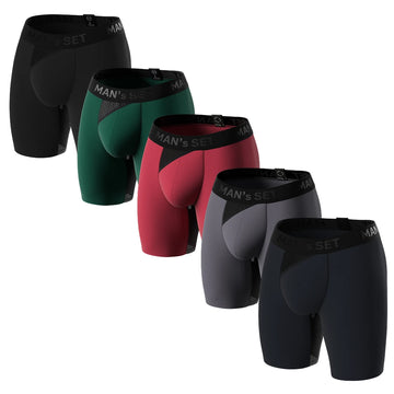 AirFlow Boxer Briefs 7.6″ 5-Pack, Black/Navy/Forest Green/Red/Graphite