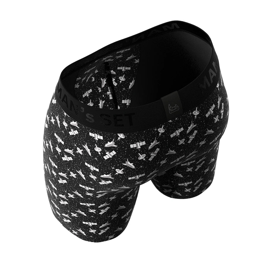 Man’s SET UltraSoft Galaxy print boxer briefs, anatomical men’s underwear with 7.6 inch inseam, breathable, back view