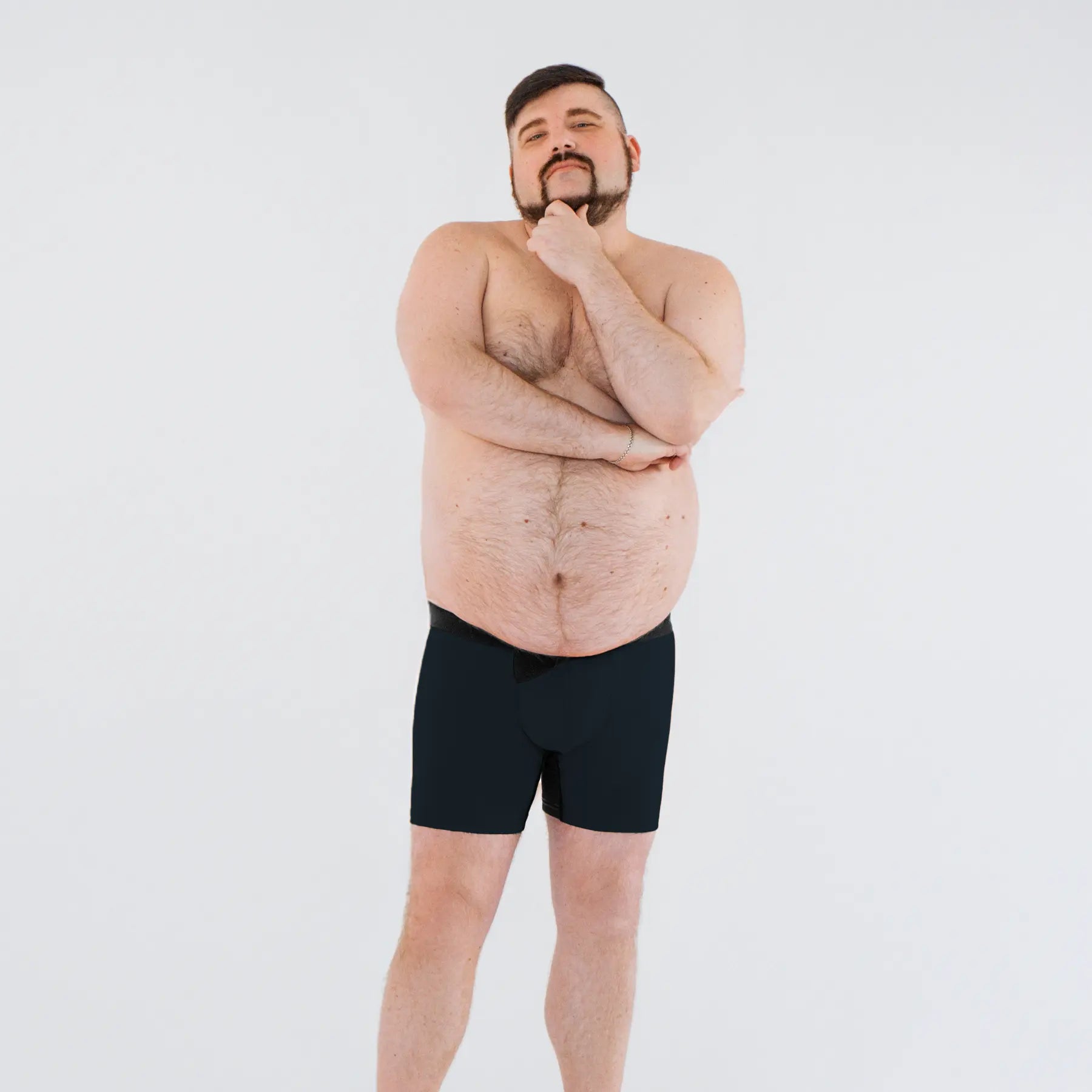 Navy anatomical long boxers with skew fly by Man’s SET, Light Plus-Size line, front view