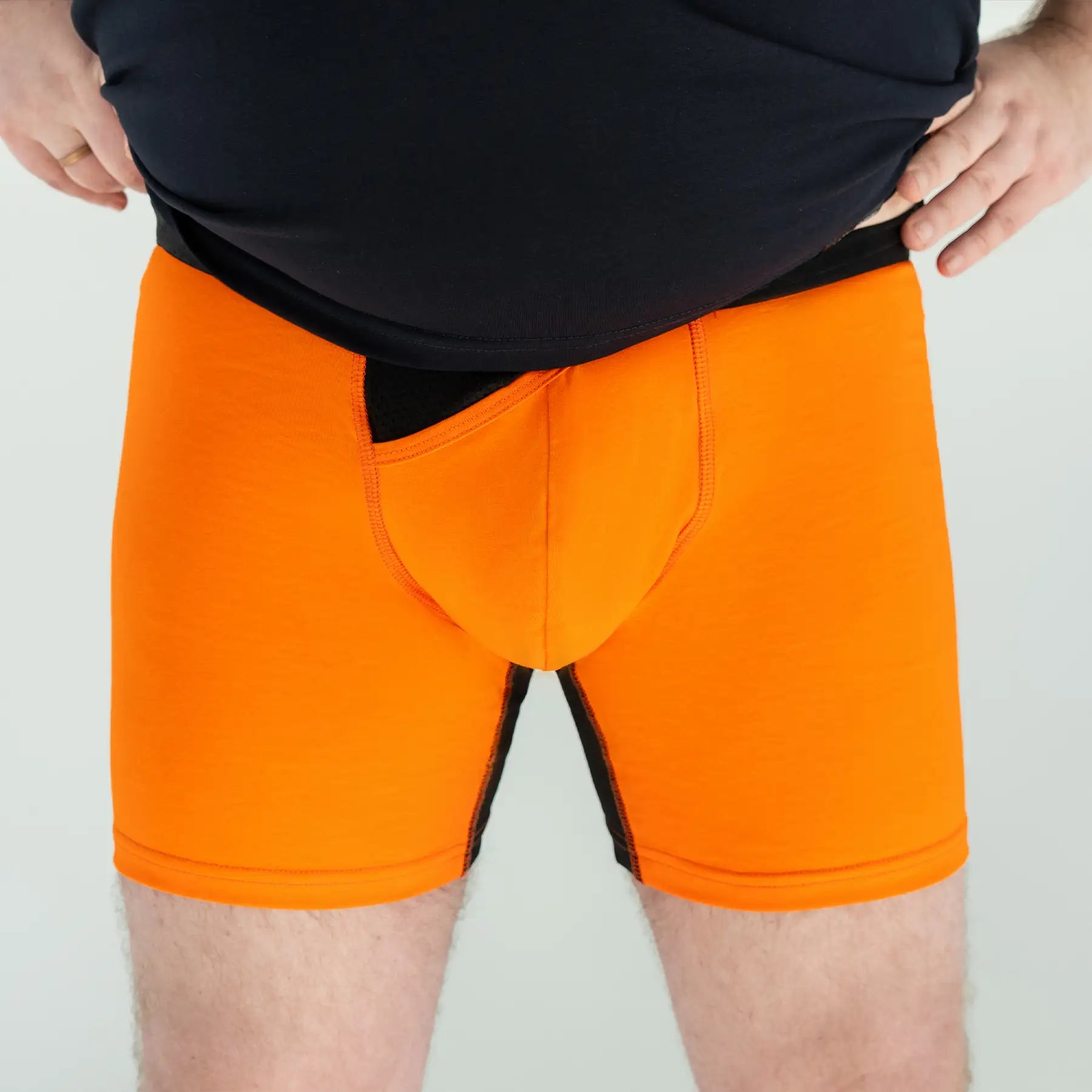 Men's plus size Anatomical Boxers Long Light with skew fly in Orange Pouch Detail
