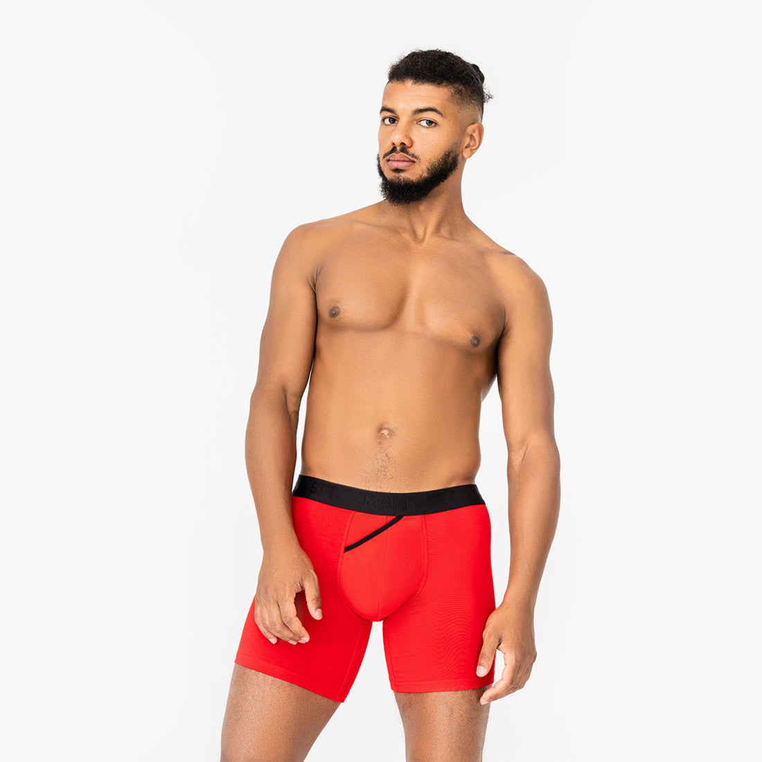 Man’s SET red UltraSoft boxer briefs with 7.6" inseam, breathable anatomical men’s underwear, front view