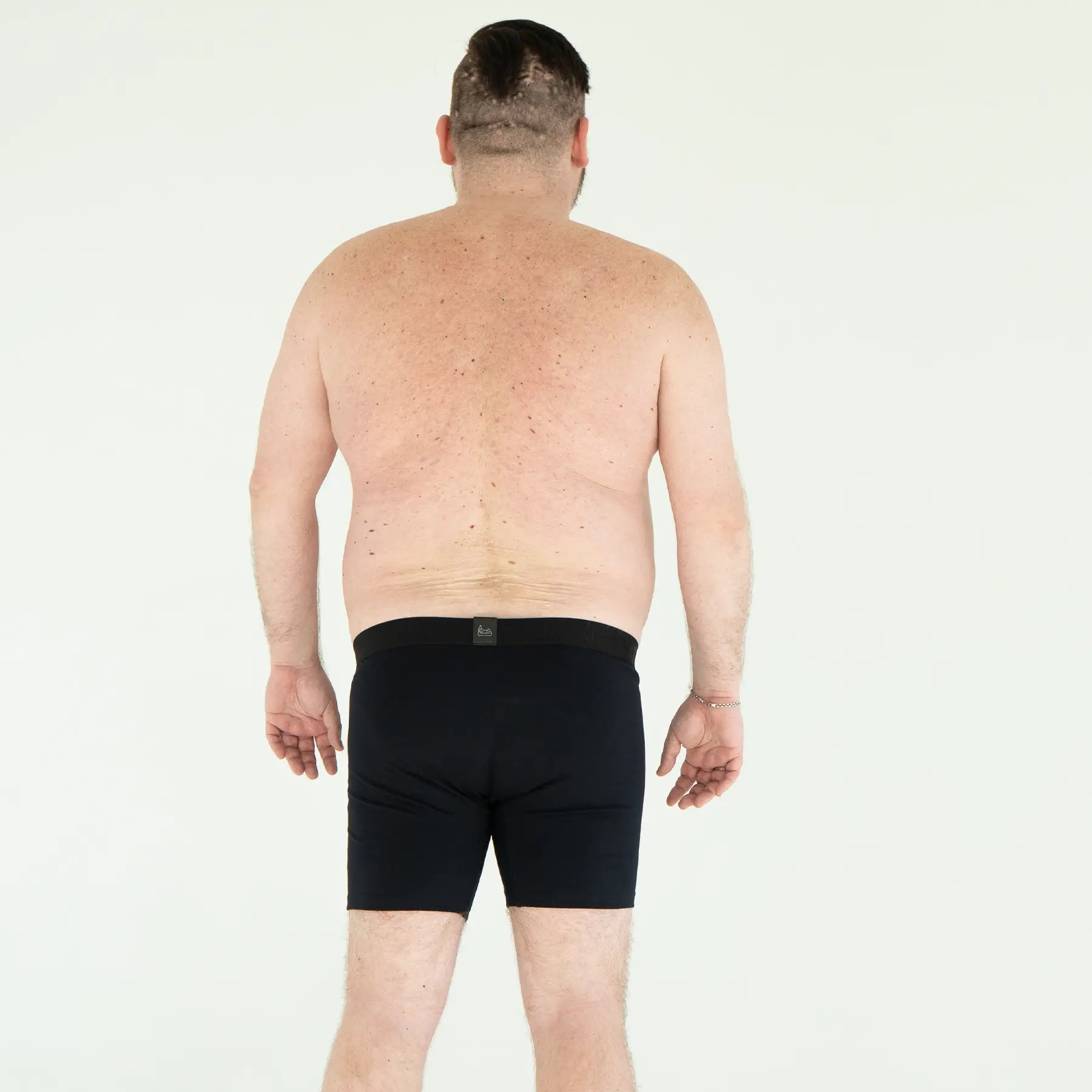 Man’s SET black anatomical long boxer briefs Plus with skew fly, plus-size men’s underwear, back view