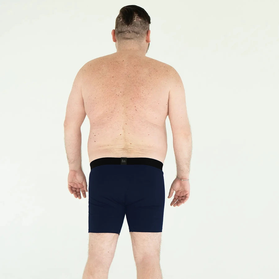 Men's plus size Anatomical Long Boxer Briefs with skew fly in Navy Back View